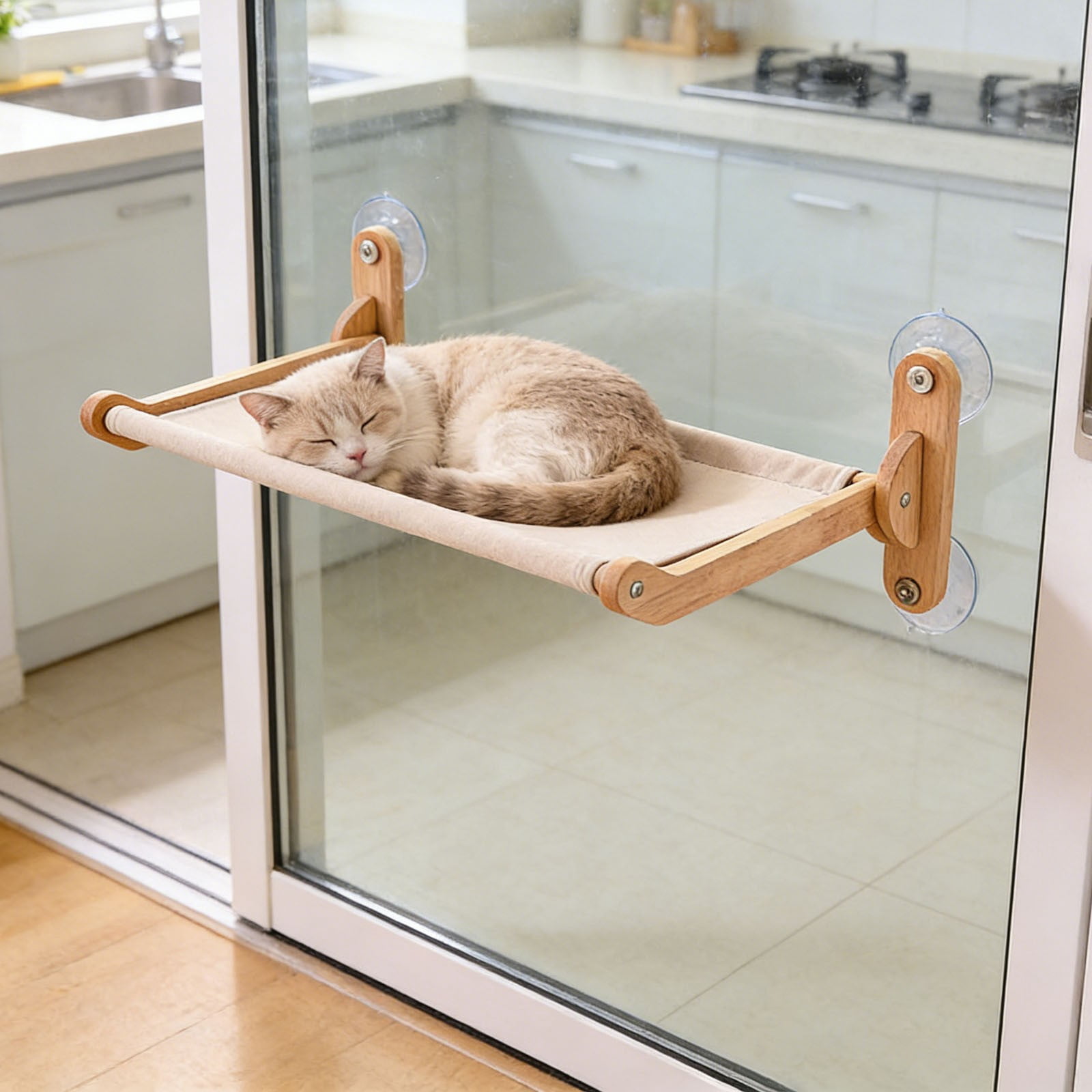 Wooden Cat Window Perch With Suction Cups Foldable Cat Window Hammock For Indoor Cats Sunbathing Sleeping