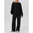 thumbnail image 3 of Women’s Off-the-Shoulder Long Sleeve Top & Wide-Leg Pants Set – Casual Loose 2-Piece Outfit, 3 of 9
