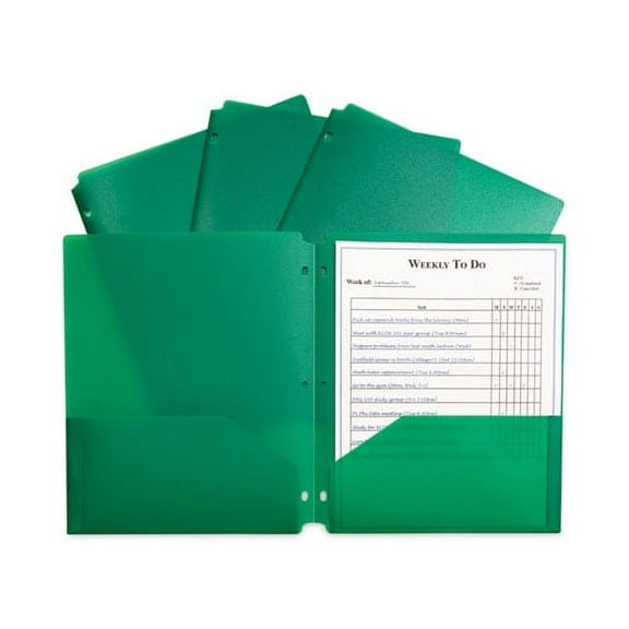 Two-Pocket Heavyweight Poly Portfolio Folder, 3-Hole Punch, 11 x 8.5, Green, 25/Box | Bundle of 5 Boxes