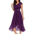 thumbnail image 2 of Gala Dresses for Women V Neck Floral Lace Short Sleeve Bridesmaid Maxi Dress Wedding Mid Length Formal Evening Dress Purple M, 2 of 8