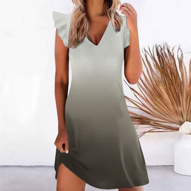 Baikeli Robes en Liquidation Liquidation pour Femmes Mode Femmes Décontracté Col en V Robes Imprimées Été Robe Sans Manches à Enfiler Robes Maxi pour Femmes pour le Printemps