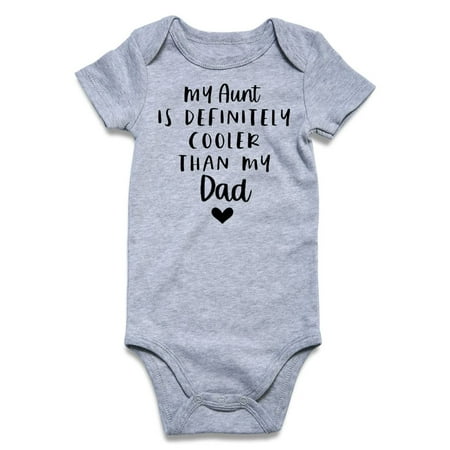 

RAISEVERN Baby Boys Girls Onesie My Aunt is Definitely Cooler Than My Dad Onesie Letter Print Playsuit Outfits Short Sleeve Romper Toddler Bodysuits Newborn Infant Cotton Grey Jumpsuit Layette