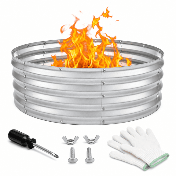 3FT Round Fire Pit Ring Galvanized Steel Outdoor Bonfire Camping
