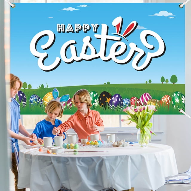 Nilvkv Easter Banner Holiday Decorations Eggs Bunny Banner Cloth Holiday Party Photo Background