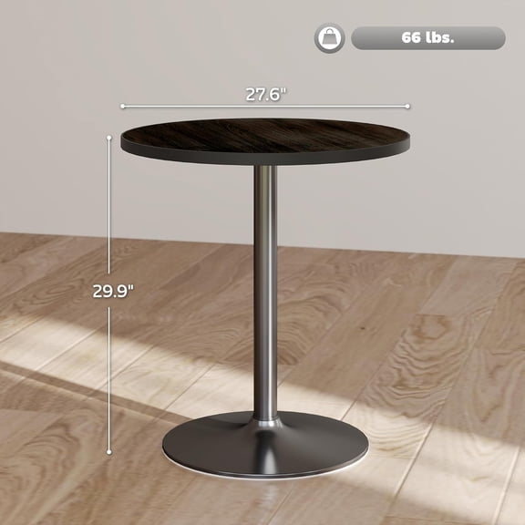 Round Dining Table for 2-4 People, Modern Kitchen Table with Wood Grain Top and Round Base for Dinning Room, Living Room, Home Office, Black, 27.6"x 27.6" x 29.9"