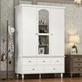 thumbnail image 3 of KULAGAGA 3 Doors Bedroom Closet, Wood Armoire with Mirror, Clothes Hanging Rail, 4 Storage Shelves and 5 Drawers, 47" Wide Bedroom Storage Unit Wardrobe, Traditional White, 3 of 7