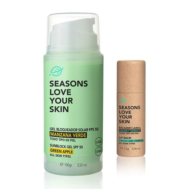 Bloqueador Solar Seasons Love Your Skin Manzana con Bálsamo Labial Vainilla Cacao Pack