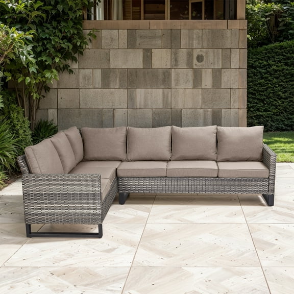 Gymojoy Outdoor 3 Piece Rattan Patio Furniture Set ,Conversation 6-Seat Sectional Sofa with Cushion