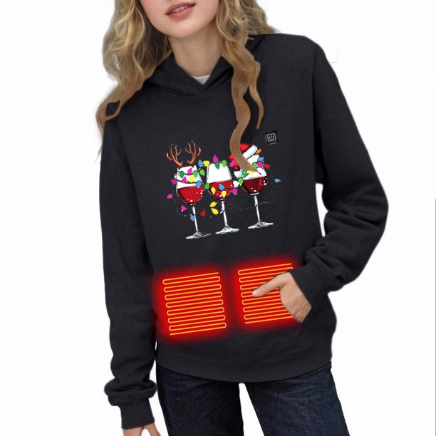 Sudadera con capucha para niñas y niños, con estampado navideño de invierno, con control de temperatura de tres velocidades, ropa calefactora, sudadera con capucha para niñas