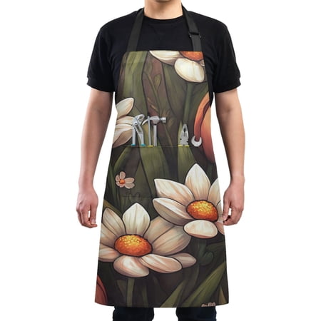 Bright Tulip Pattern Chef Kitchen Apron with Pockets for Women Waterproof Aprons for Cooking Baking