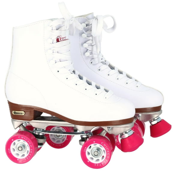 CHICAGO Skates Patines de cuatro ruedas blancos premium para mujeres principiantes Diseño clásico ajustable de caña alta para patines de interior o exterior y Roller Derby