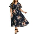 thumbnail image 1 of PENGXIANG Robe Décontractée à Manches Courtes et Col en V Imprimé Floral pour Femmes Grande Taille, 1 of 7