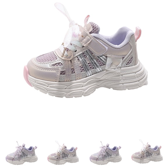 Domzle Girls Chunky Sneakers Sole Shoes Platform Tennis Breathable Glitter Lightweight Upper Comfort Cushioned Insole Anti slip Outsole Casual Wear Daily School Walk Pink