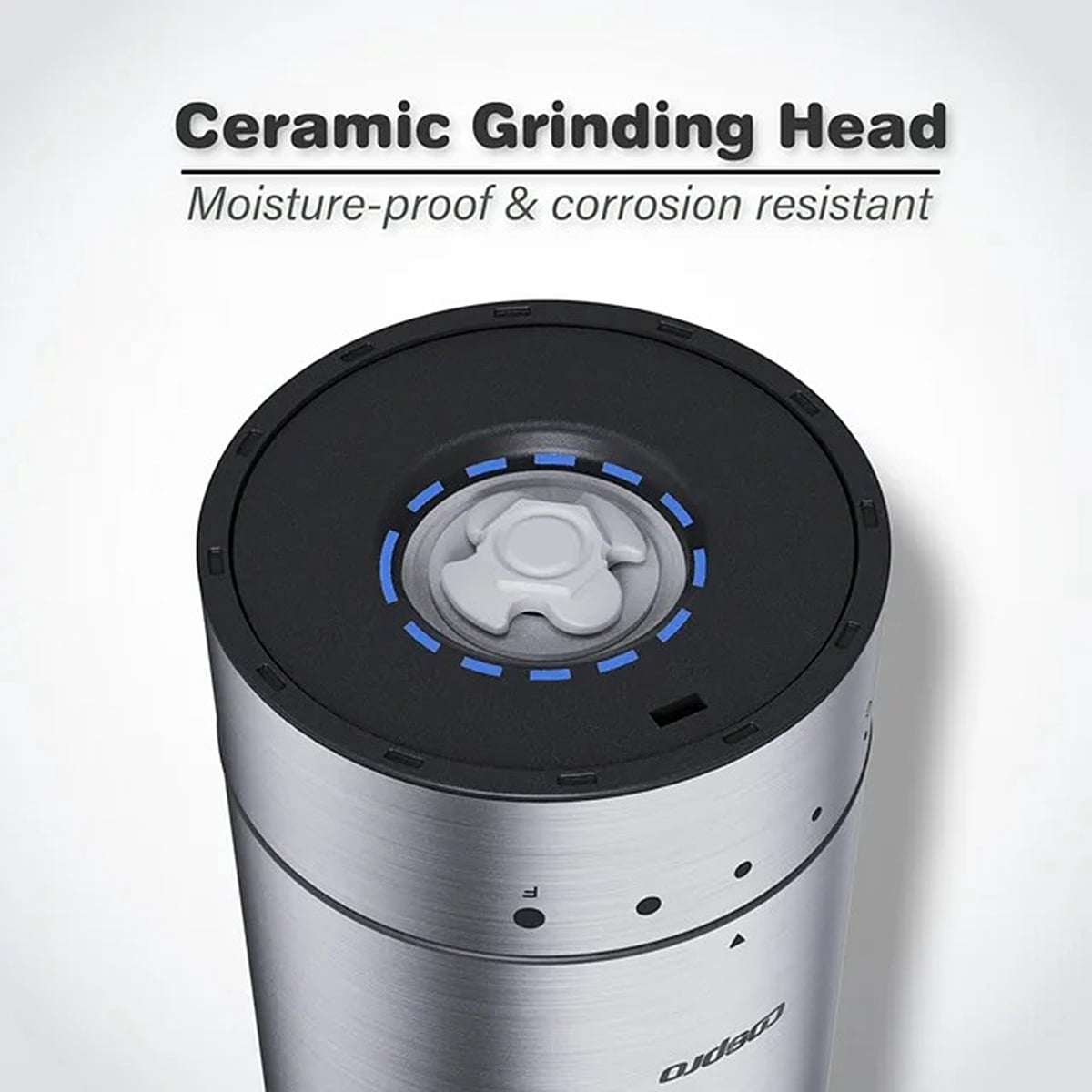 COSPRO 5-in-1 Wireless Charging Electric Salt and Pepper Grinder Set, Rechargeable Automatic Stainless Steel Spice Mill Set - One-Hand to Operate, Adjustable Coarseness, Easy Cleaning
