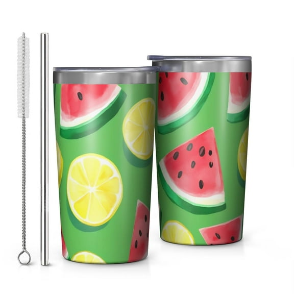 Watermelon and Lemon 10oz Tumblers Stainless Steel Tumbler with Lid and Straw,Vacuum Insulated Double Wall Travel Tumbler Cups with Cleaning Brush for Coffee, Tea