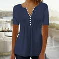 thumbnail image 4 of Women's T-shirts Women's Casual Pleated Round Neck Button Open Short Sleeve Loose T Shirt Shirt Top T-shirts, 4 of 5