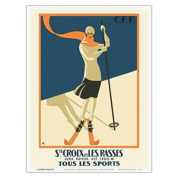 Sainte-Croix and Les Rasses Switzerland - Ski Resort - Swiss Federal Railways - Vintage Railroad Travel Poster by H.R. c.1922 - Master Art Print (Unframed) 9in x 12in