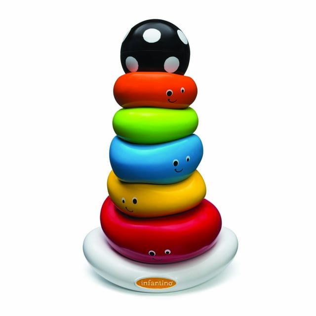 Infantino Juguete Apilable con Anillo y Caras Divertidas con Base Mecedora, 6-12 Meses, Multicolor, 7 Piezas