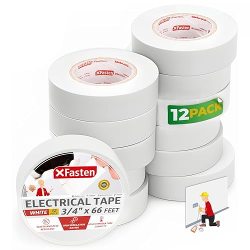 XFasten Electrical Tape White 3/4 Inch x 66 Feet 12-Pack