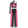 thumbnail image 2 of SiiRoh Girls 2Pcs Modern Lyrical Dance Set Shiny Sequin Rhinestones Crop Top with Split Chiffon Pants Dancewear Hot Pink 14, 2 of 6