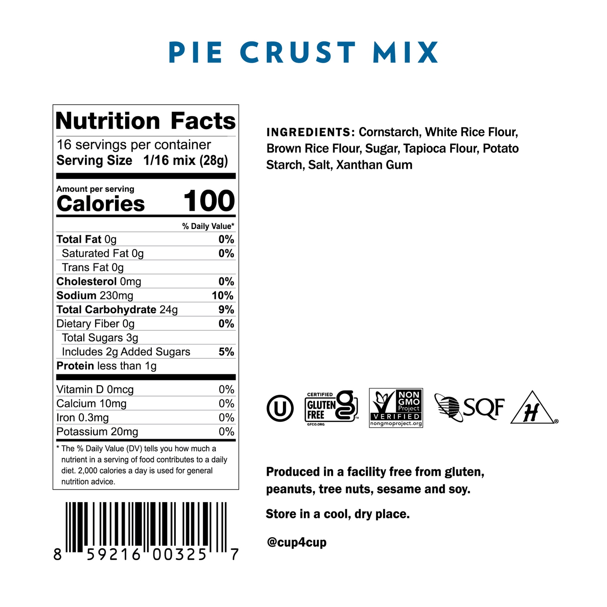 Cup4Cup Gluten Free Pie Crust Mix, 16 Oz