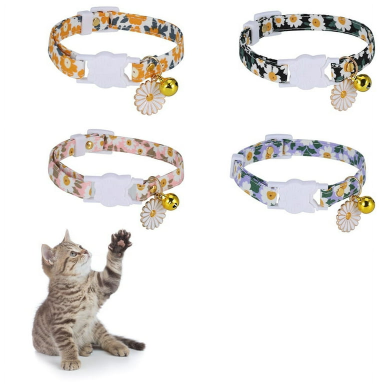 Prdigy 4 Pack Cat Collar with Bells Luxury Kitten Collar Soft and Adjustable Cat Collar Breakaway Cute Cat Collars for Girl Cats