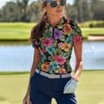 thumbnail image 2 of Garronmavis Women's Zip Golf Shirt Collared Tennis Shirts Short Sleeve Pickleball Shirts Sports Workout Tops Womens Hawaiian Golf Shirt, Hawaiian Floral, Size S, 2 of 7