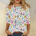 thumbnail image 2 of lcziwo Saving Sales Plus Size Sweaters for Women Easter 3/4 Length Sleeve Shirts Fashion Eggs Graphic Tees Tops Casual Round Neck Pullover Blouse Multicolor XXL, 2 of 6