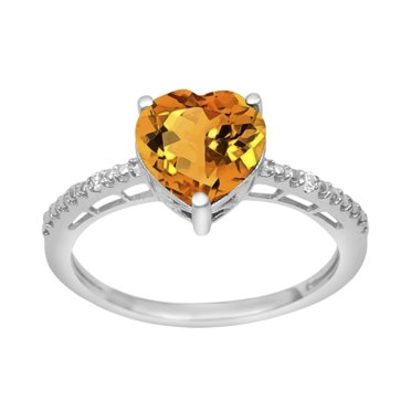 Bague Solitaire pour Femmes en Forme de Cœur 8 mm Citrine Argent Sterling 925