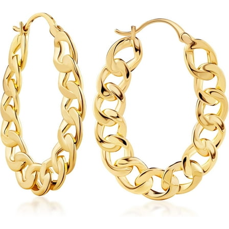 JUSIP 18K Gold Plated Link Chain Hoop Earrings for Women