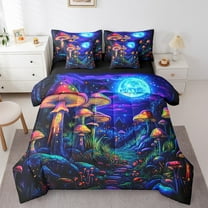 Erosebridal Gradient Mushroom Bedding Sets Twin Size, Botanical Plants Comforter Sets with Sheets, Magical Jungle Bedding Accessories, Ultra Soft Bedroom Decoration, Reversible 7pcs