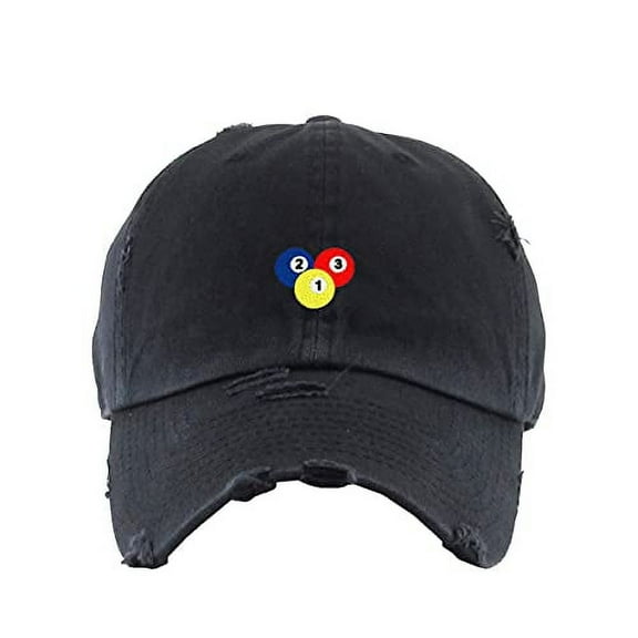 Billiard Balls Vintage Baseball Cap Embroidered Cotton Adjustable Distressed Dad Hat Brush Black