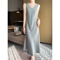 thumbnail image 6 of ZOCEPT Summer Solid Silk Long Mid-Calf Party Dresses Elegant Women‘s Silk Satin Dress Sexy V-Neck and O-Neck Korean Casual Dress, 6 of 7