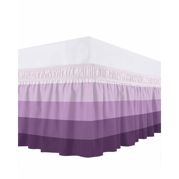 Geometric Stripes Bed Skirt Queen Size 18 Inch Drop, Minimalist Purple Gradient Pattern Wrap Around Dust Ruffle Bedskirts, Wrinkle & Fade Resistant Easy Fit Bedskirt with Adjustable Elastic