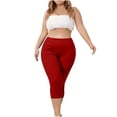 thumbnail image 7 of Stamzod Yoga Pants Women Plus Size Capri Leggings Summer Solid Color High Waisted Stretch Leggings Casual Slim Fitting Workout Leggings for Women Red XXL, 7 of 7