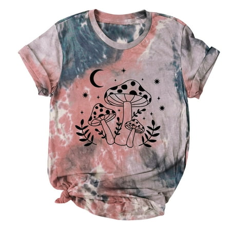 

LBECLEY Women Cotton Tops Long Sleeve Women Casual Tie Dye Printing Short Sleeve Tops Blouse Round Neck Casual Tee Shirts Under Scrub Long Sleeve Shirt Polyester Pink S