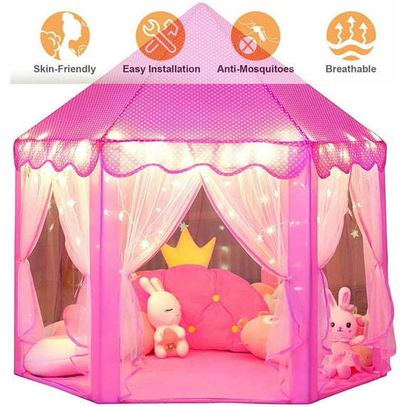 CJC Princess Castle Playhouse Tent for Girls, Indoor & Outdoor Large Kids Play Tent for Imaginative Games, 55"x53"