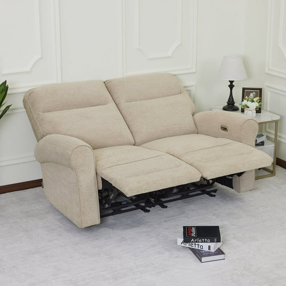 MCombo 64.6" Wall Hugger Power Loveseat Recliner Sofa with USB Ports, Reclining Loveseat for Small Spaces Living Room RV, Fabric PR635M1 (Beige)