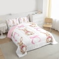 thumbnail image 3 of Homewish Kawaii Bowknot Bunnies Full Size Comforter Sets, Pink Princess Ribbon Bedding Comforter Set, Cute Cartoon Rabbit Reversible Bedding Sets, Super Cozy Room Decor, 3pcs, 3 of 8