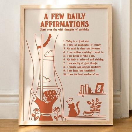 Poster Affirmations Wall Print, Positive Affirmations Poster, Trendy 70S Print, A3 A4 A2 Retro Wall Decor, Aesthetic Poster, Orange, - No Framed, Vintage Wall Art, Hot Trend!, Poster Only