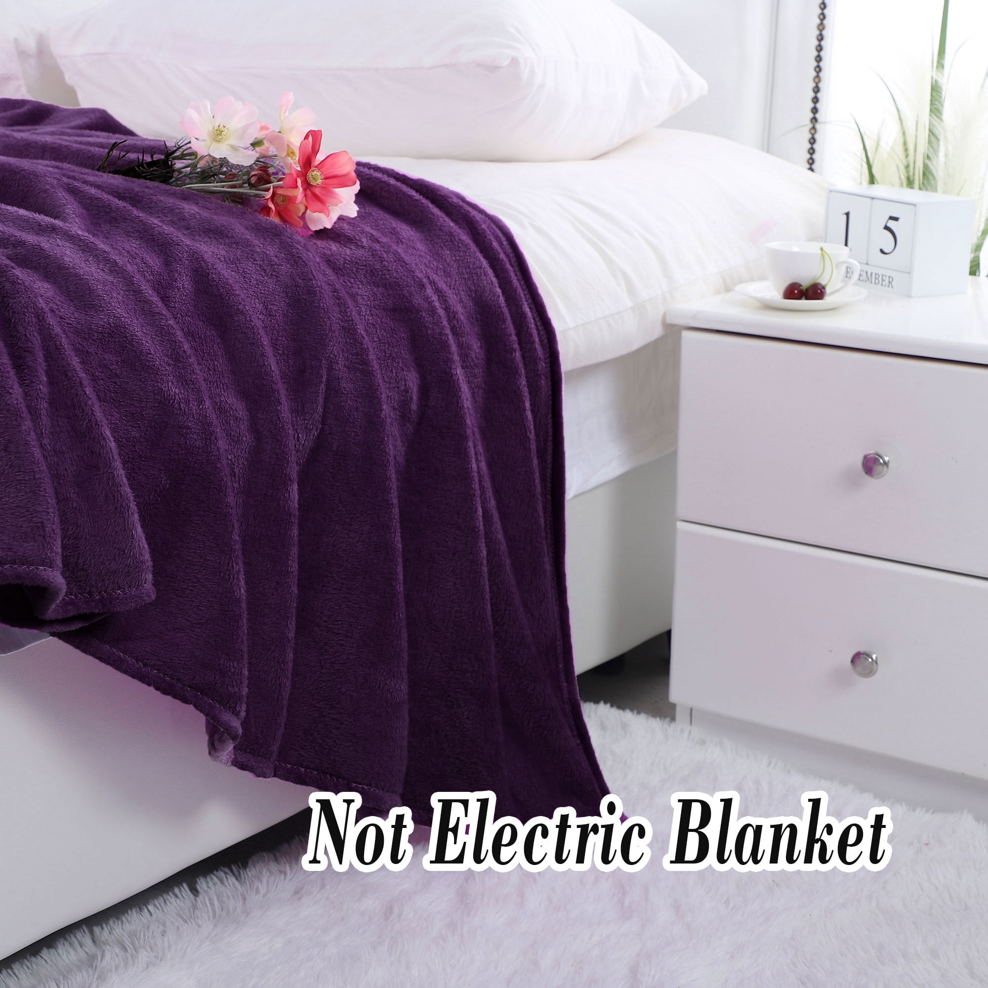 Unique Bargains Fuzzy Plush Flannel Fleece Throw Blanket Purple 71" x 78"