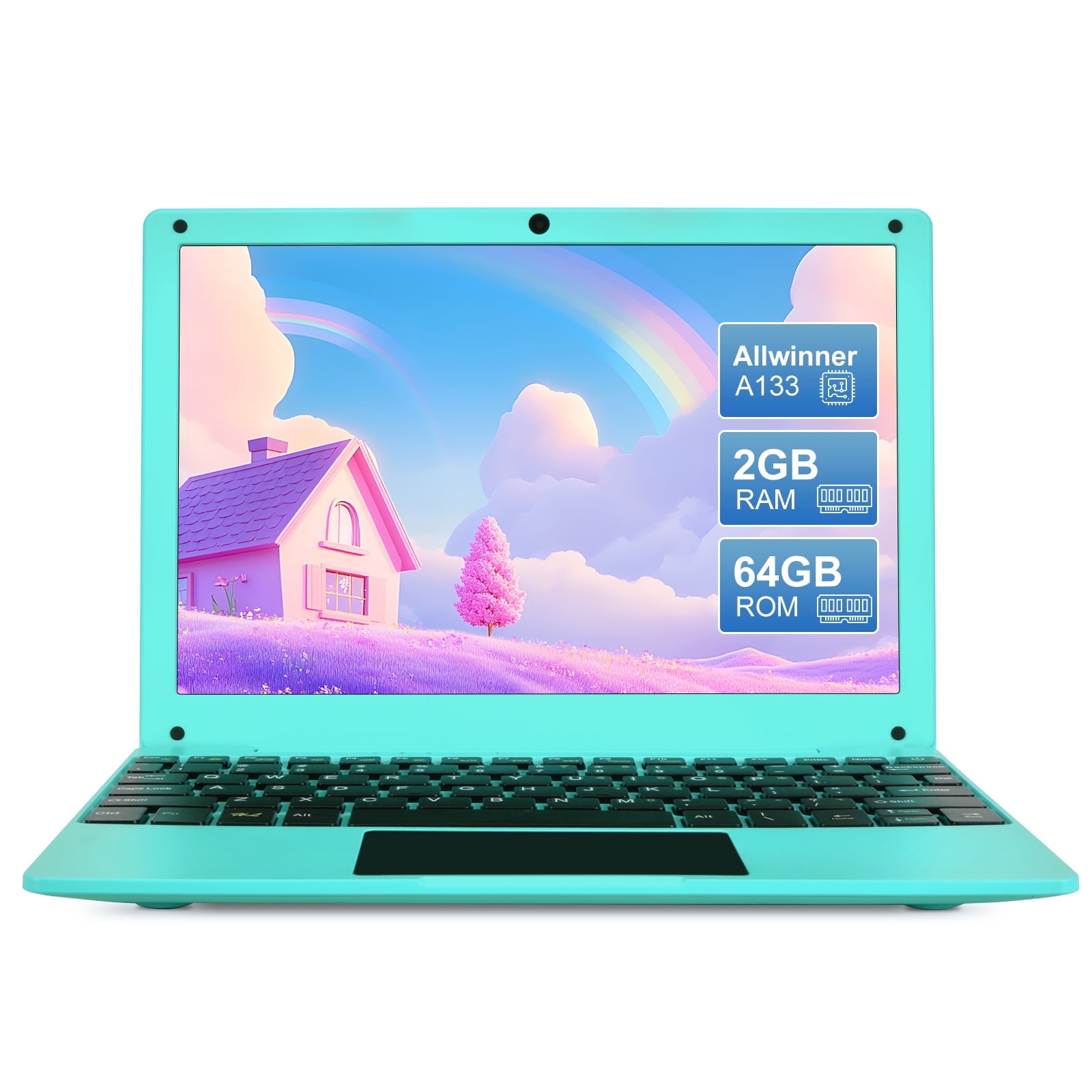 Mini 10.1inch Android 12 Laptop Computer, Portable Small Netbook with Allwinner A133 CPU Android 12 OS 2GB RAM 64GB EMMC HD IPS Screen 1280x800 Pixel 0.3MP Camera