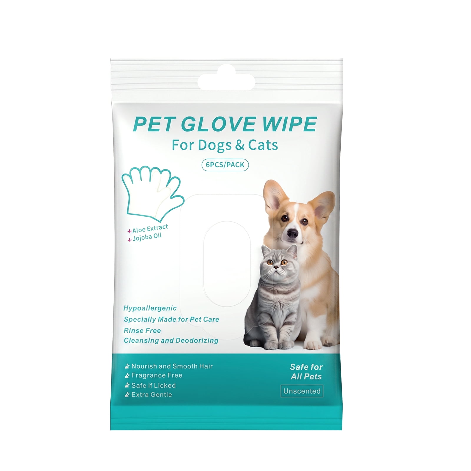 6PCS Pet Glove Wipes for Dogs & Cats, Dog Cat Washing Cleaning Gloves, Dog Grooming Bath Gloves for Daily Care and Traveling, Rinse Free, 1 Bag