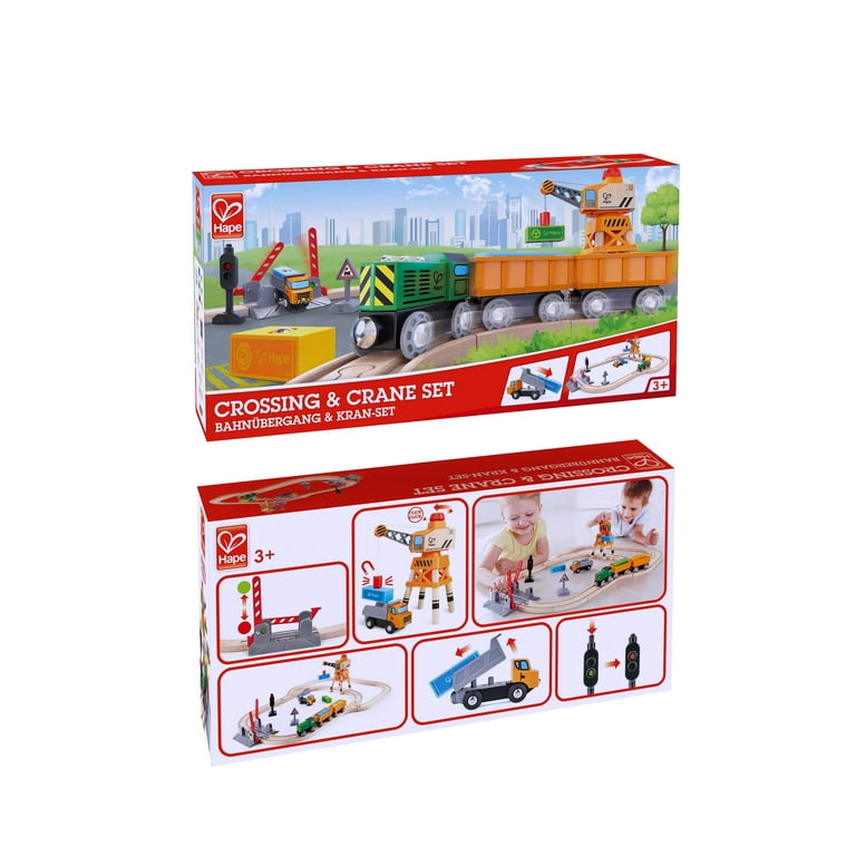 Crossing & Crane Set - 34 Piece Wooden Railway Playset