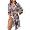 thumbnail image 4 of Michellecmm  Women's Summer 3/4 Sleeve Pattern Print Tie Up Bikini Cover Up, 4 of 7