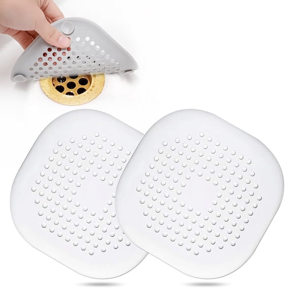 Tapa de drenaje cuadrada para ducha, tapón de silicona con ventosa, fácil de instalar, traje para baño, bañera, cocina, paquete de 2 (blanco)