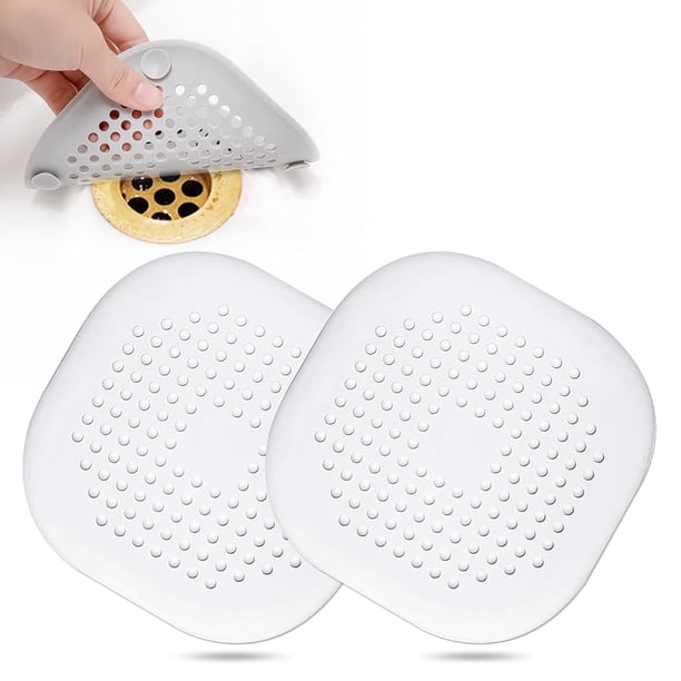 Tapa de drenaje cuadrada para ducha, tapón de silicona con ventosa, fácil de instalar, traje para baño, bañera, cocina, paquete de 2 (blanco)
