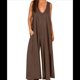 thumbnail image 1 of Mono Informal de Verano para Mujer, Holgado, Sin Mangas, con Cuello en V, Pierna , , Holgado, con Bolsillos. Marrón 02 L, 1 of 6
