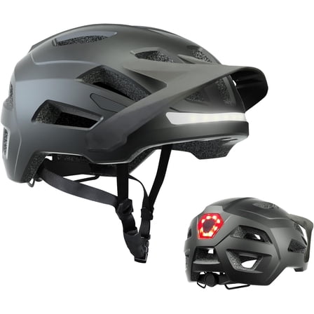 Bike Helmet for Adults with Front and Back LED Lights and Adjustable Brim