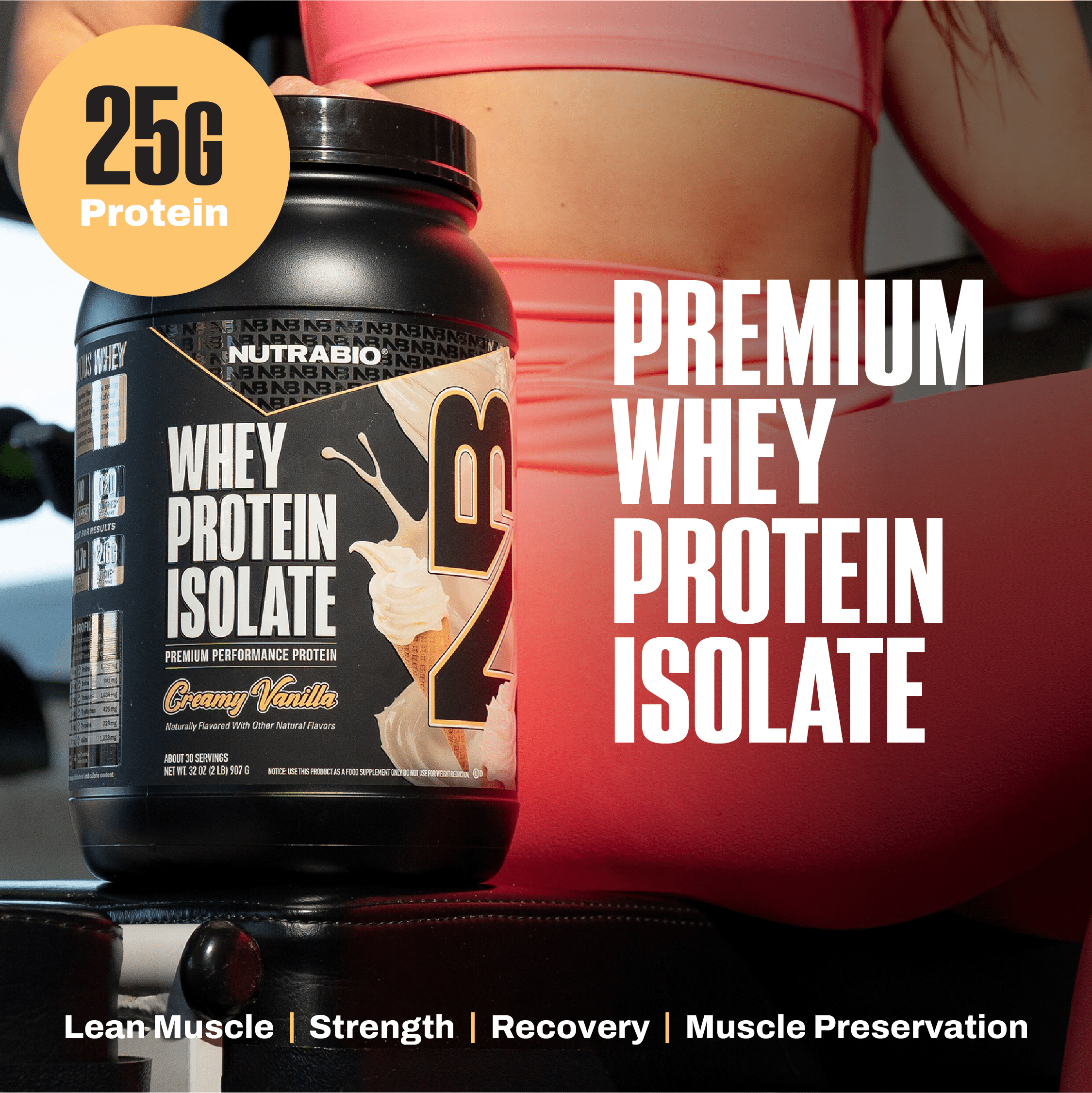 NutraBio Whey Protein Isolate Powder Supplement – 25g of Protein Per Scoop with Complete Amino Acid Profile - Soy and Gluten Free Protein Powder - Zero Fillers and Non-GMO - Alpine Vanilla - 2 Lbs